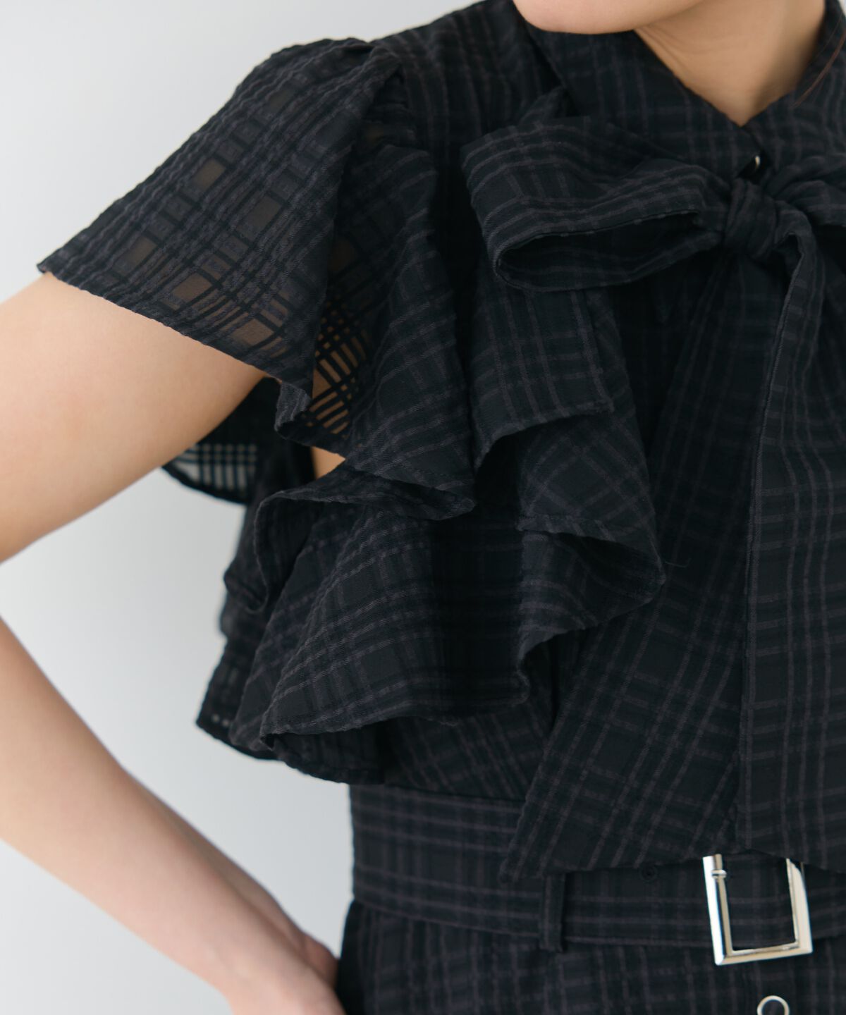 アンドクチュール「シアーチェックフリルリボンワンピース」|ワンピース|