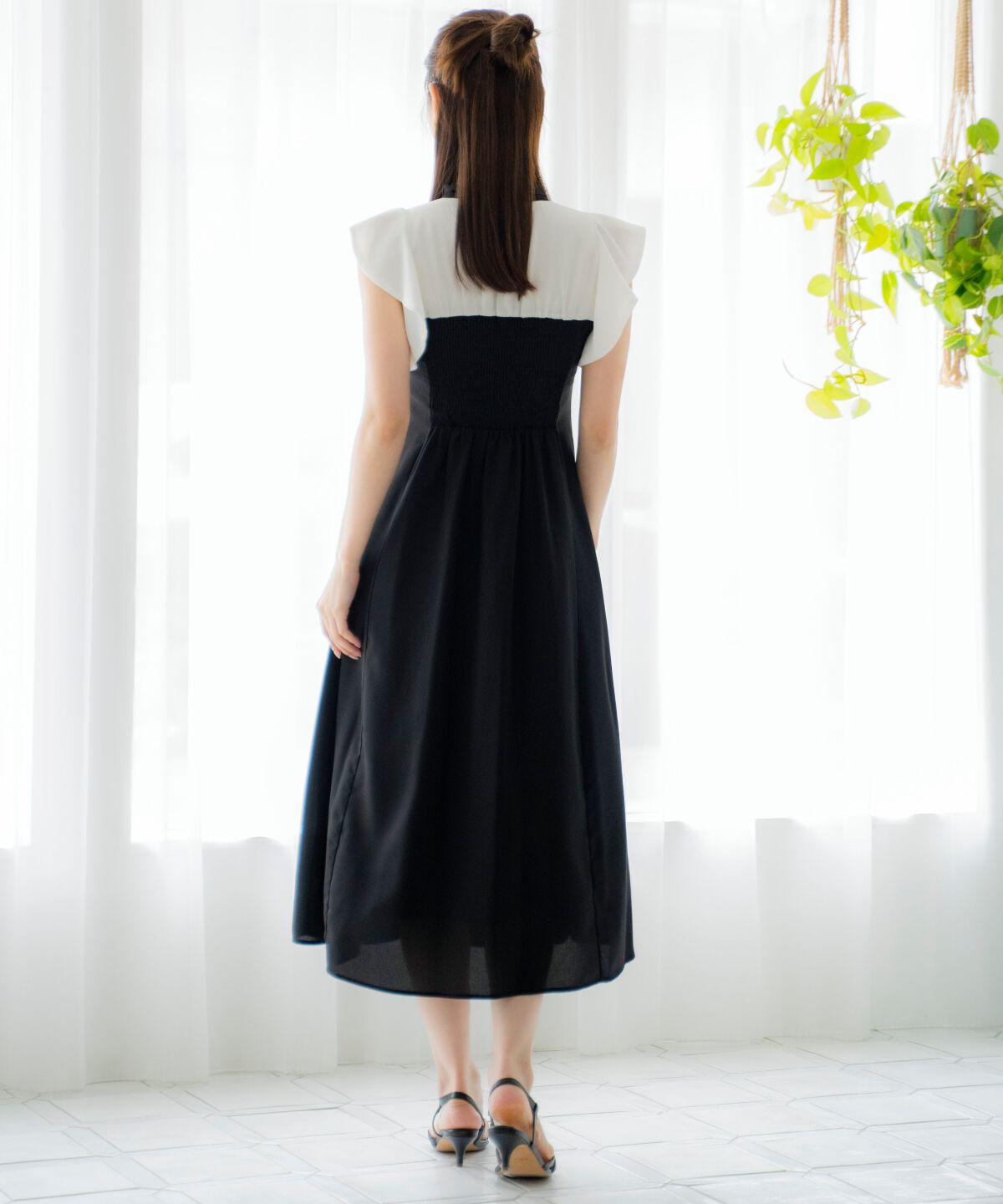 アンドクチュール「ラッフルノースリーブリボン襟ワンピース」|ワンピース|