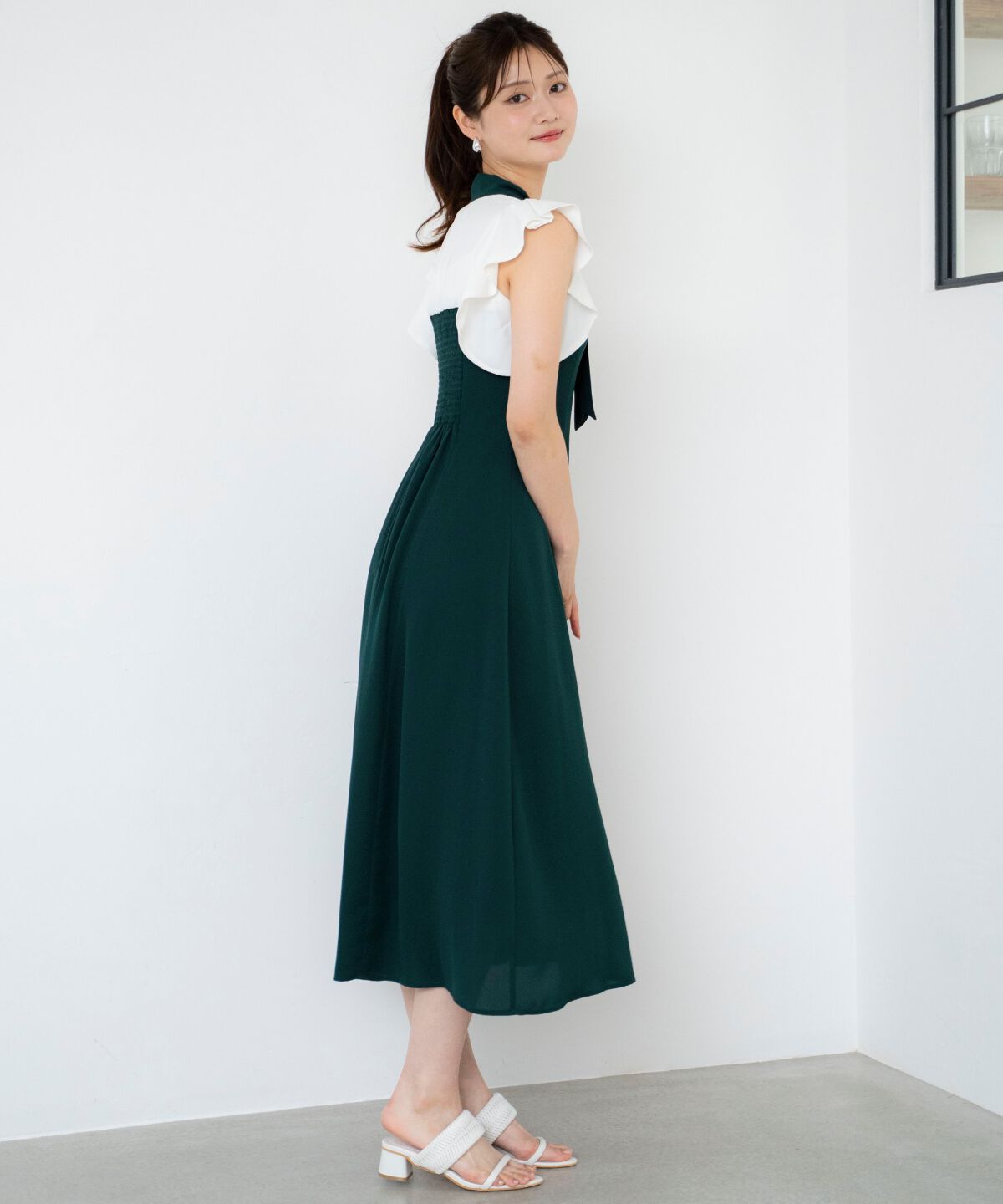 アンドクチュール「ラッフルノースリーブリボン襟ワンピース」|ワンピース|