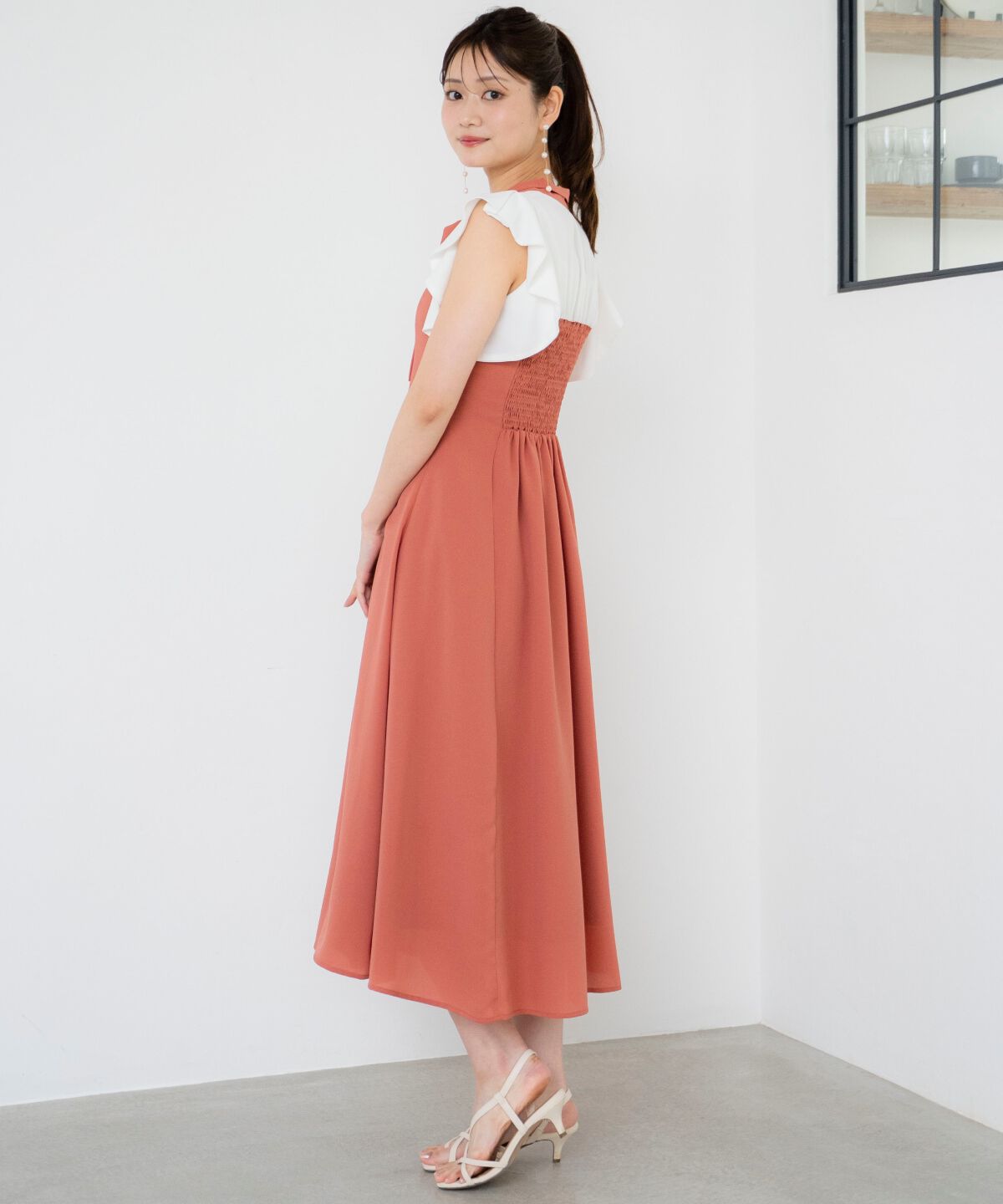 アンドクチュール「ラッフルノースリーブリボン襟ワンピース」|ワンピース|