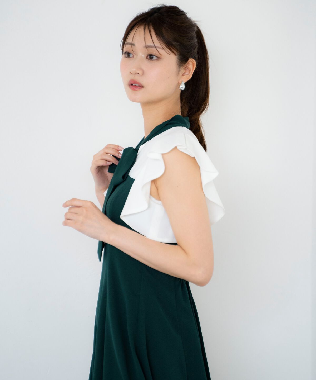 アンドクチュール「ラッフルノースリーブリボン襟ワンピース」|ワンピース|