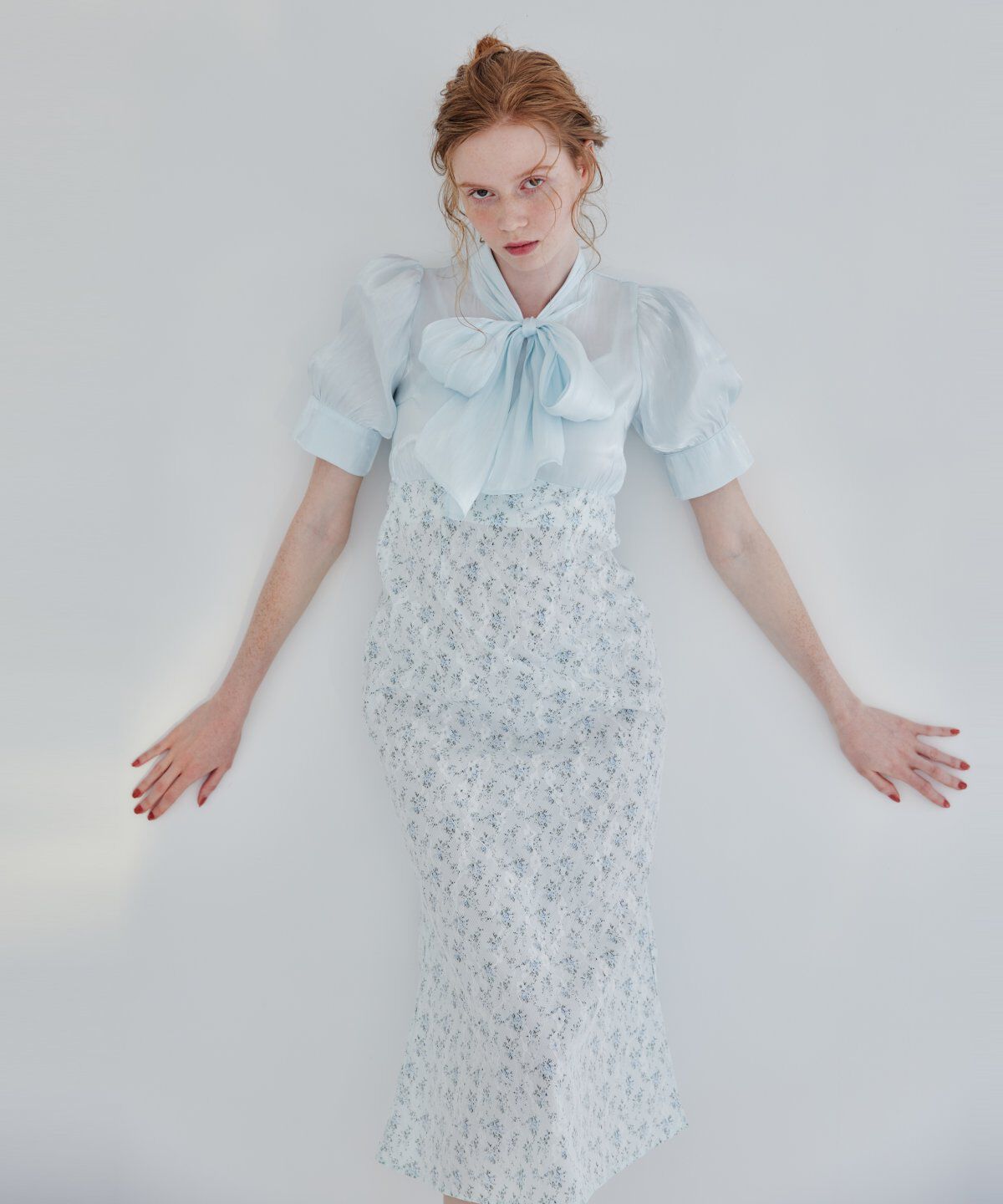 REDYAZEL「フラワーレースドッキングボウタイワンピース」|ワンピース|ブルー