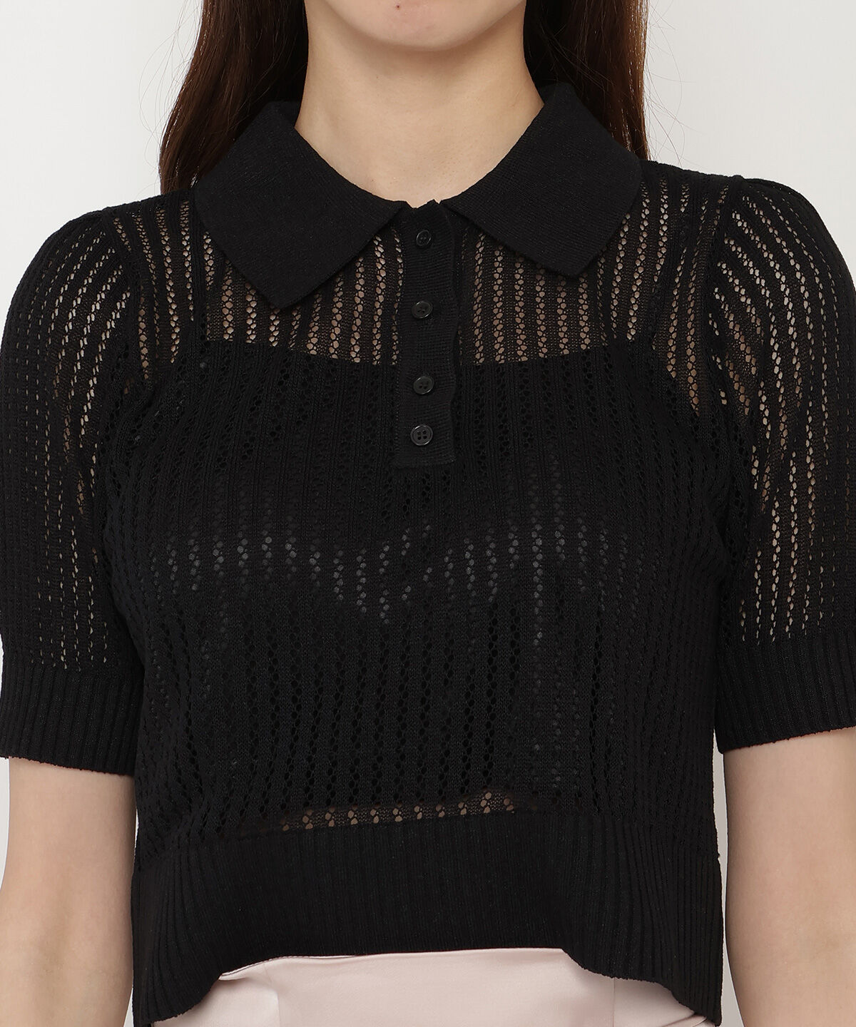 REDYAZEL「シアークロップドポロニットトップス」|ニット・セーター|