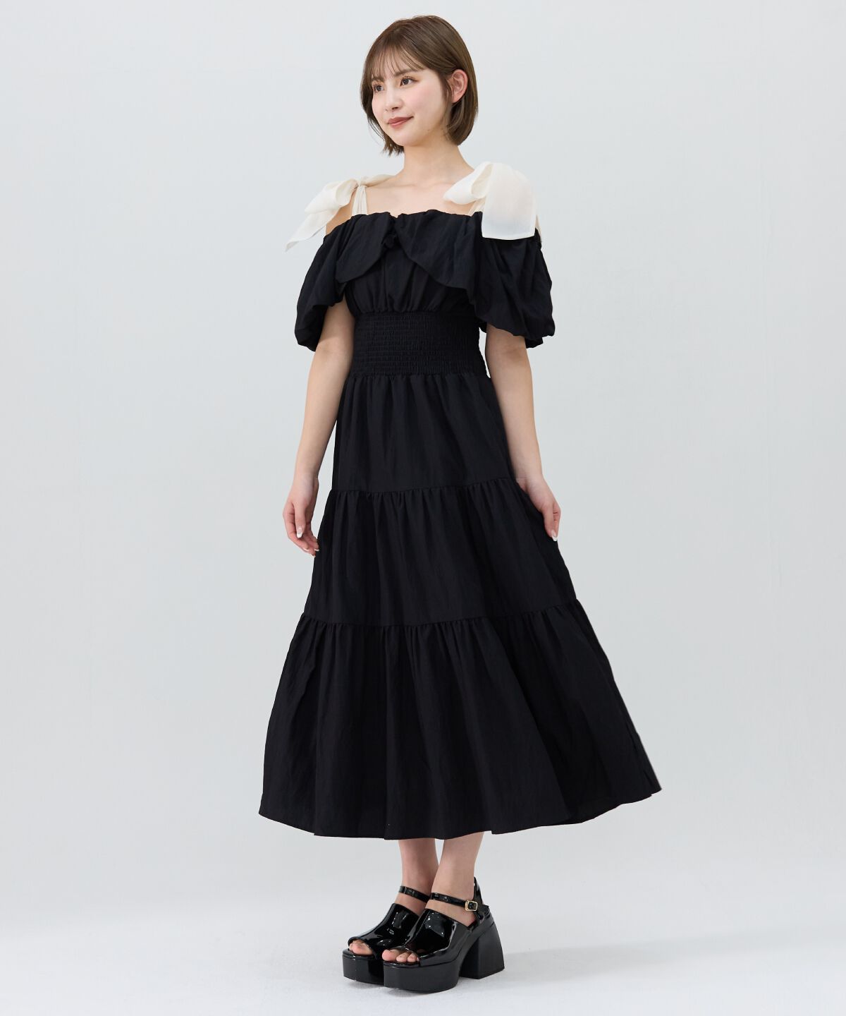 REDYAZEL「ショルダーリボンオフショルワンピース」|ワンピース|ブラック
