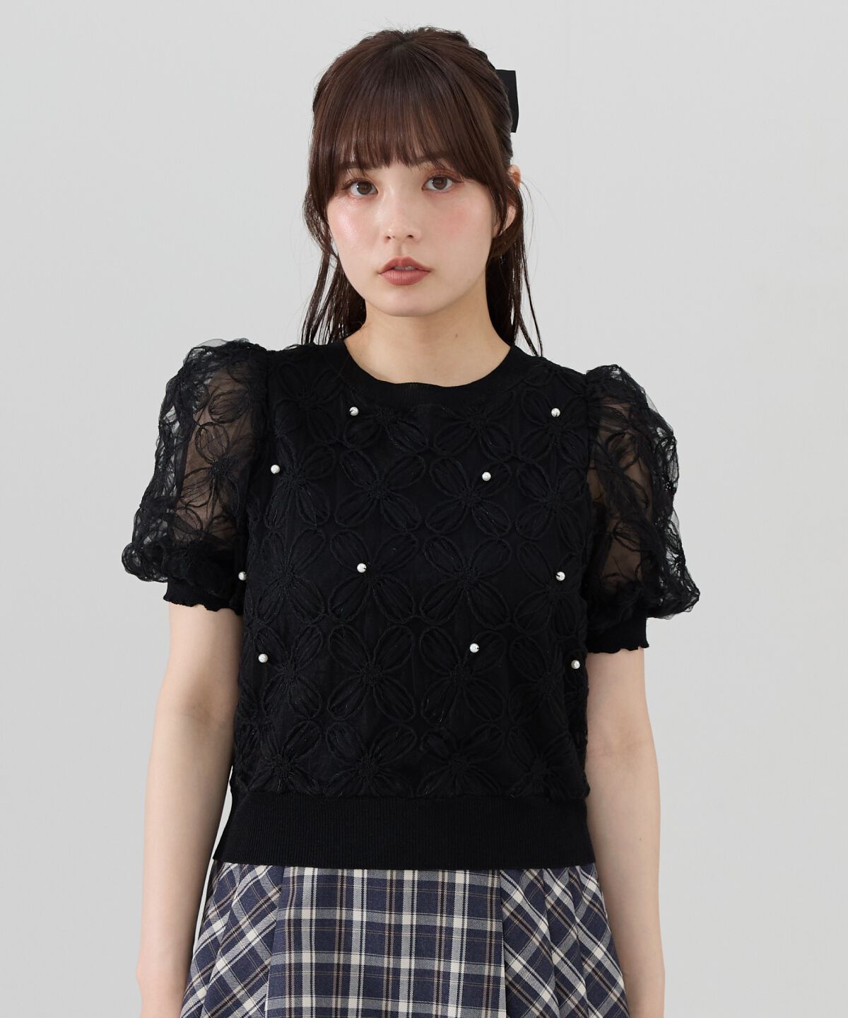 REDYAZEL「フラワーチュールドッキングニットトップス」|ニット・セーター|