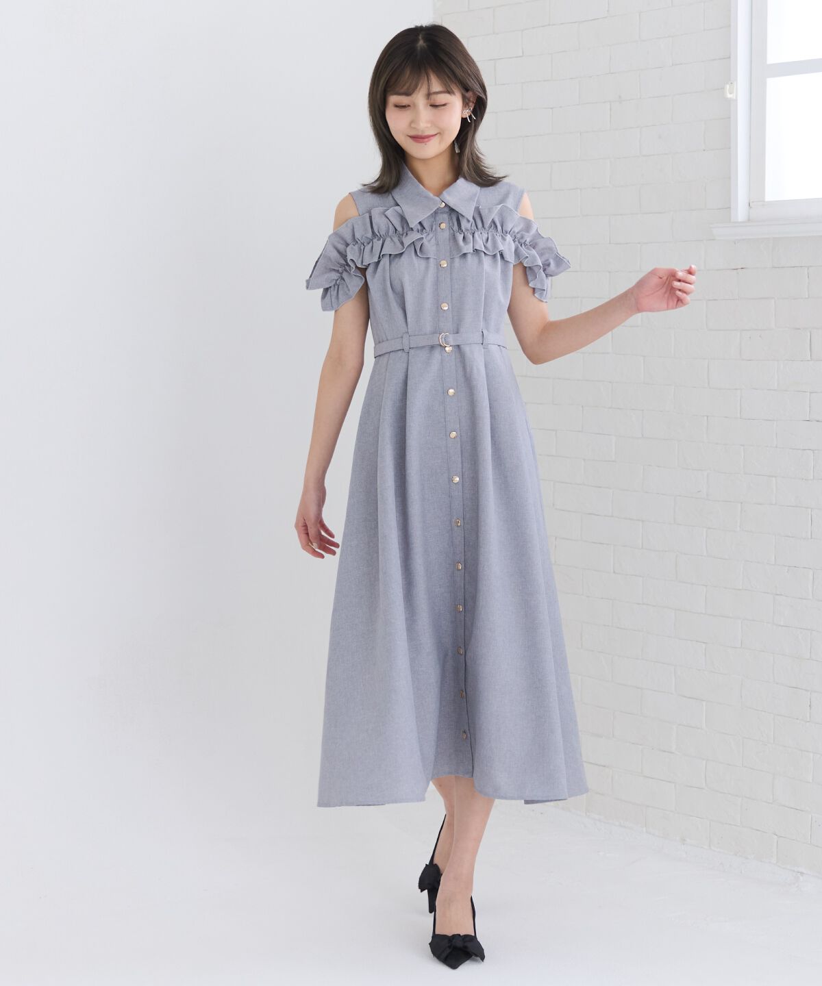 REDYAZEL「ノースリーブフリルシャツワンピース」|ワンピース|