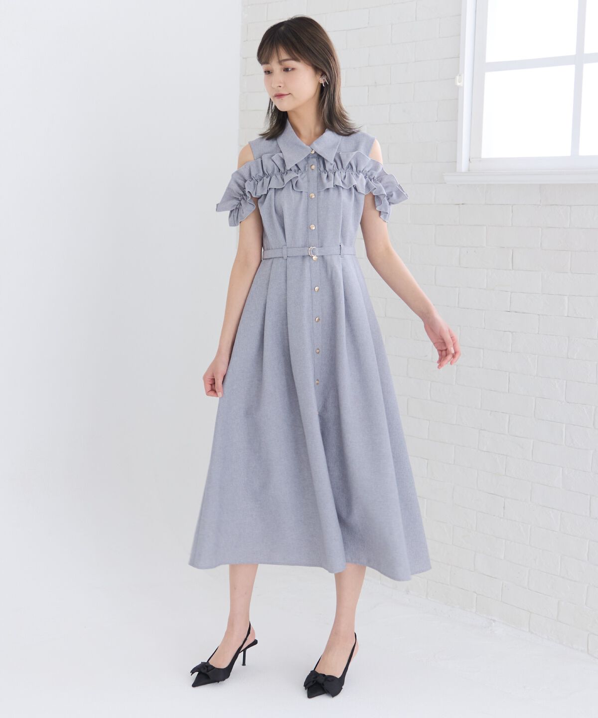 REDYAZEL「ノースリーブフリルシャツワンピース」|ワンピース|