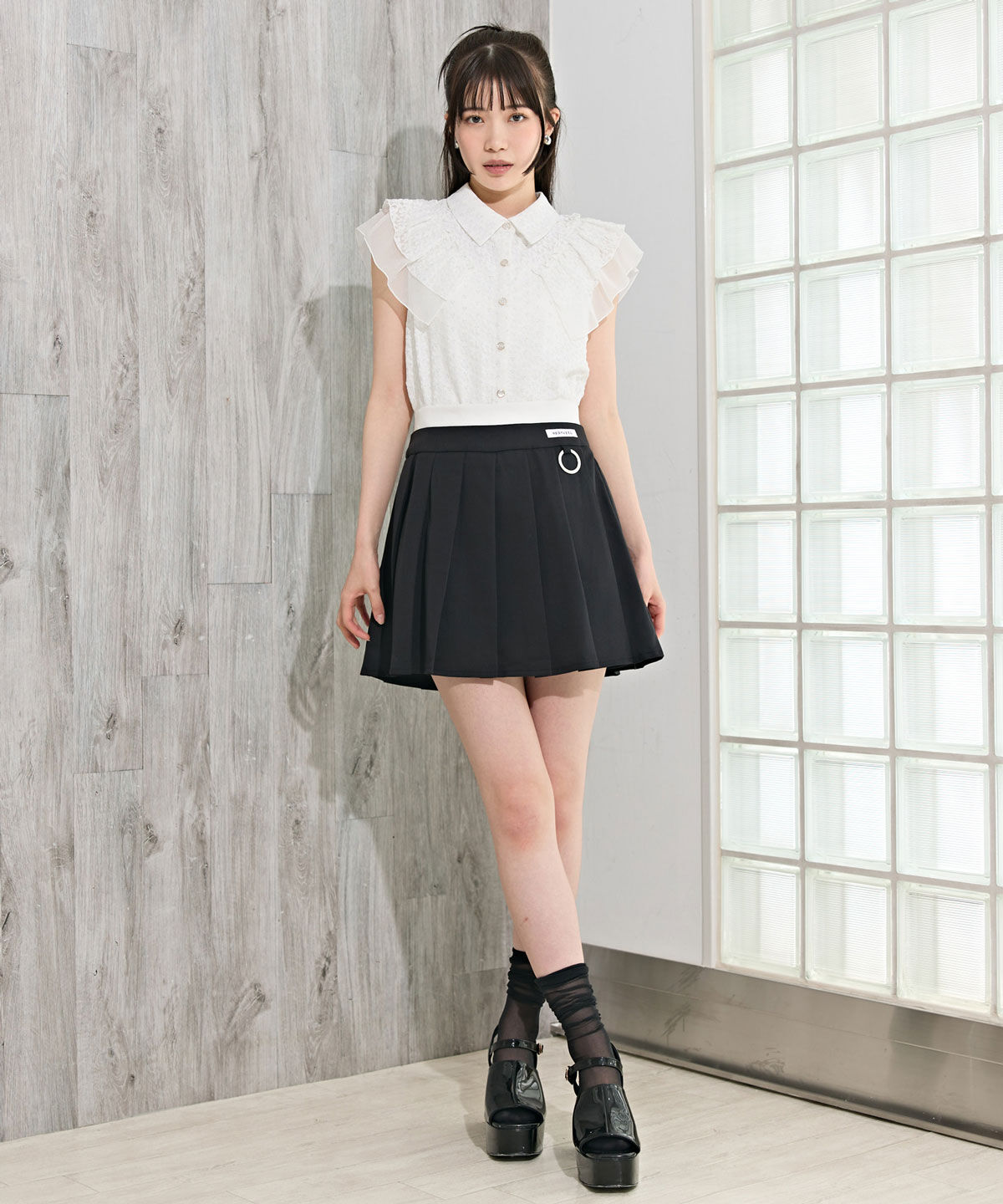 REDYAZEL「Wベルトワイドプリーツミニスカート」|フレア|