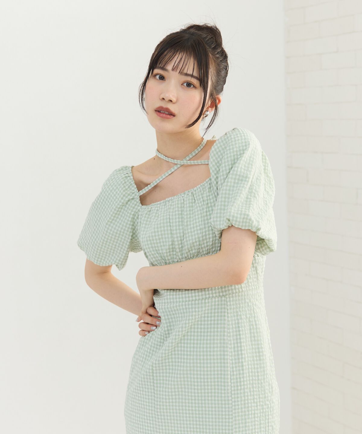 REDYAZEL「クロスリボンギンガムチェックマーメイドワンピース」|ワンピース|ｸﾞﾘｰﾝ系ﾁｪｯｸ