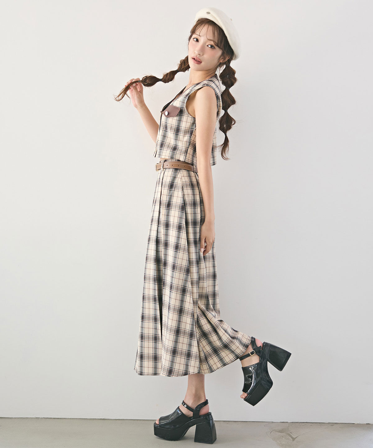 REDYAZEL「クラシカルチェックベスト&フレアスカートセットアップ」|ワンピース|