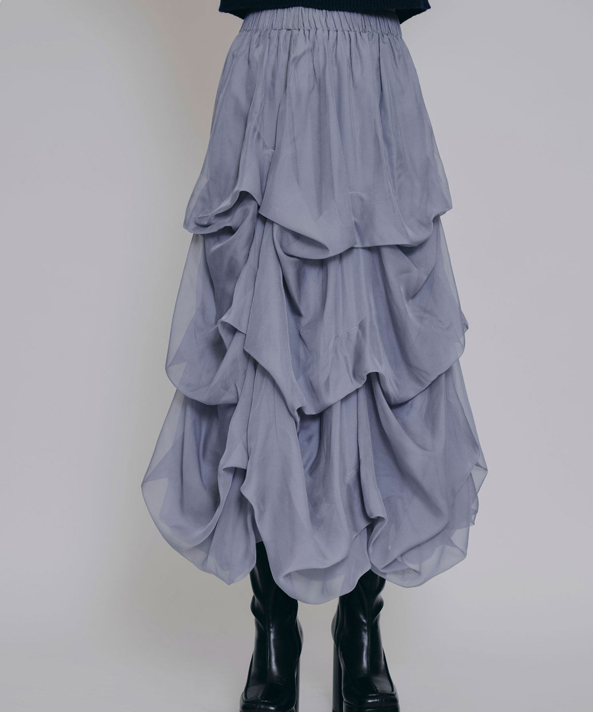 REDYAZEL「タックバルーンボリュームシフォンロングスカート」|フレア|グレー