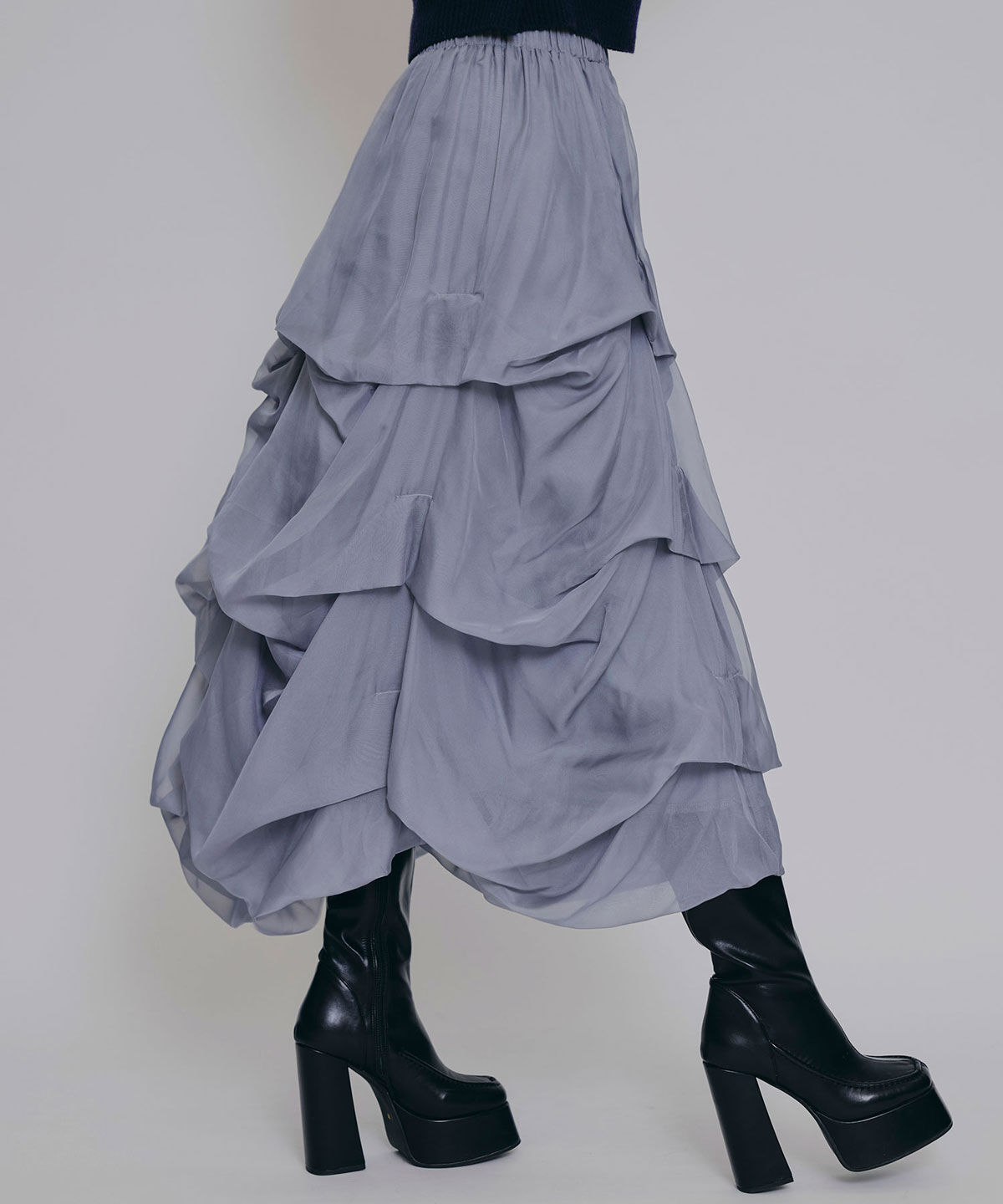 REDYAZEL「タックバルーンボリュームシフォンロングスカート」|フレア|