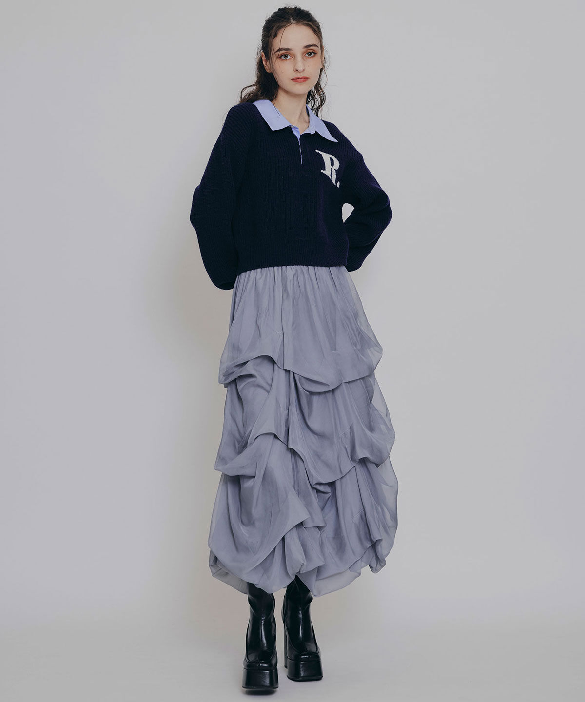 REDYAZEL「タックバルーンボリュームシフォンロングスカート」|フレア|