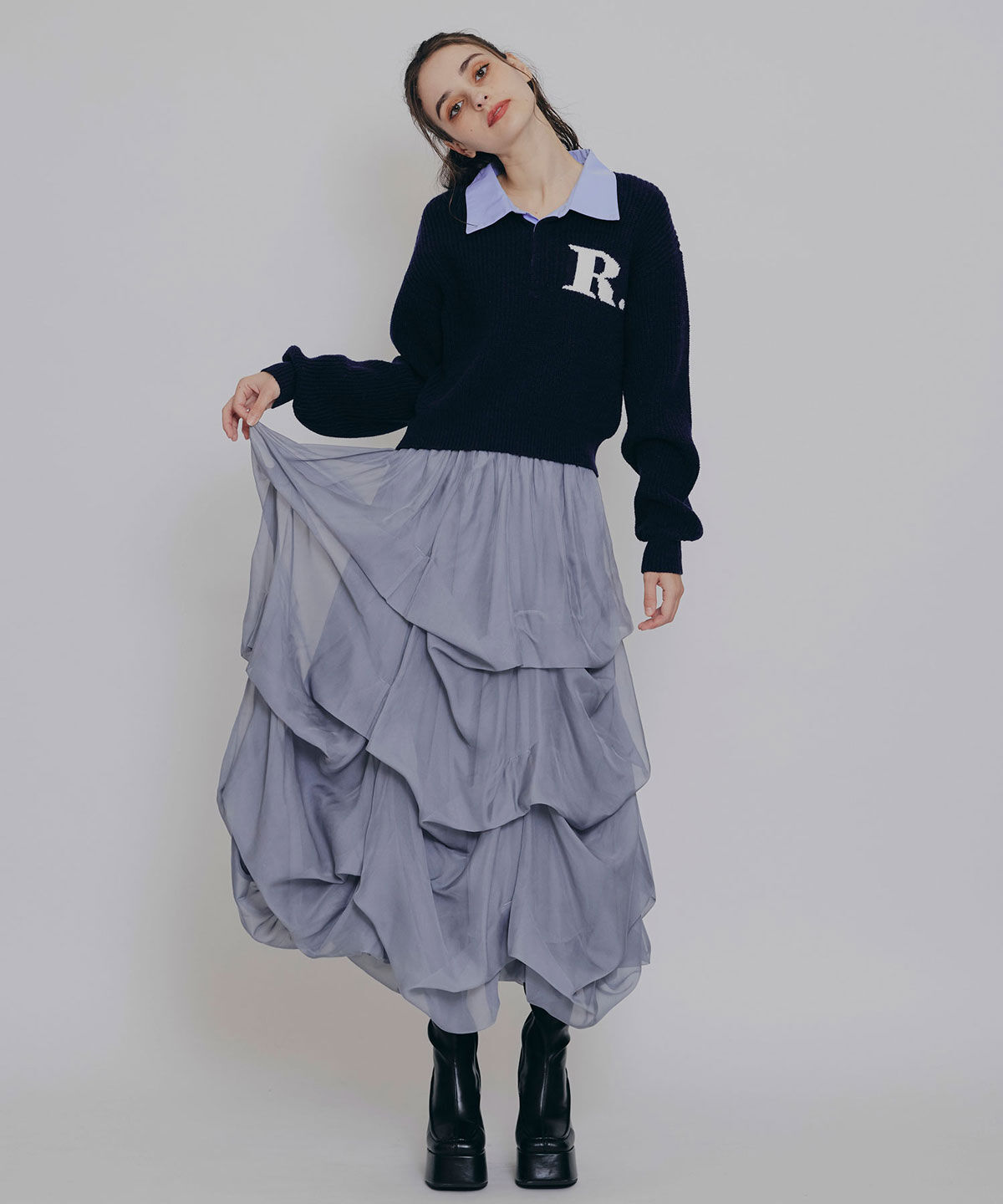 REDYAZEL「タックバルーンボリュームシフォンロングスカート」|フレア|