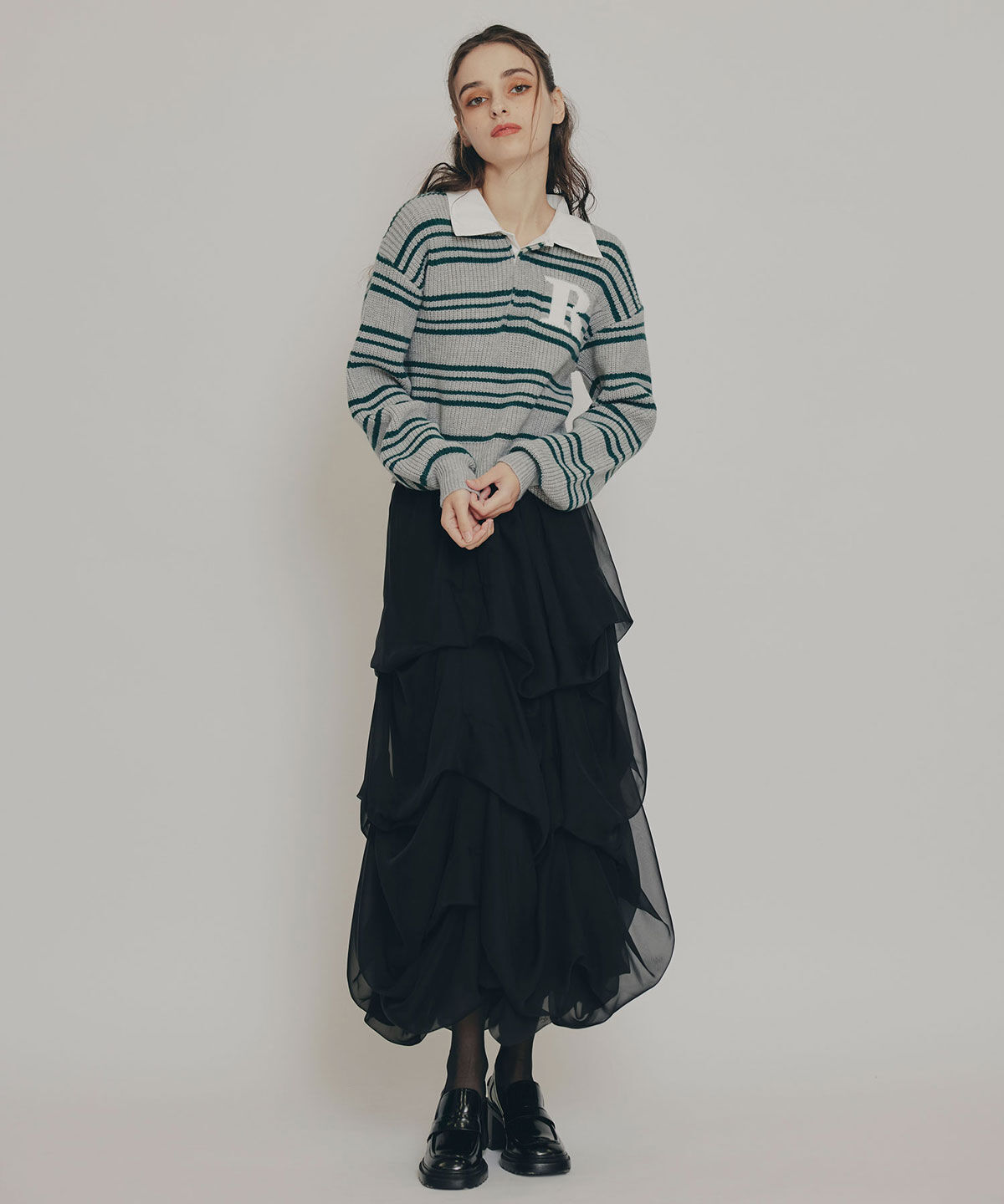 REDYAZEL「タックバルーンボリュームシフォンロングスカート」|フレア|