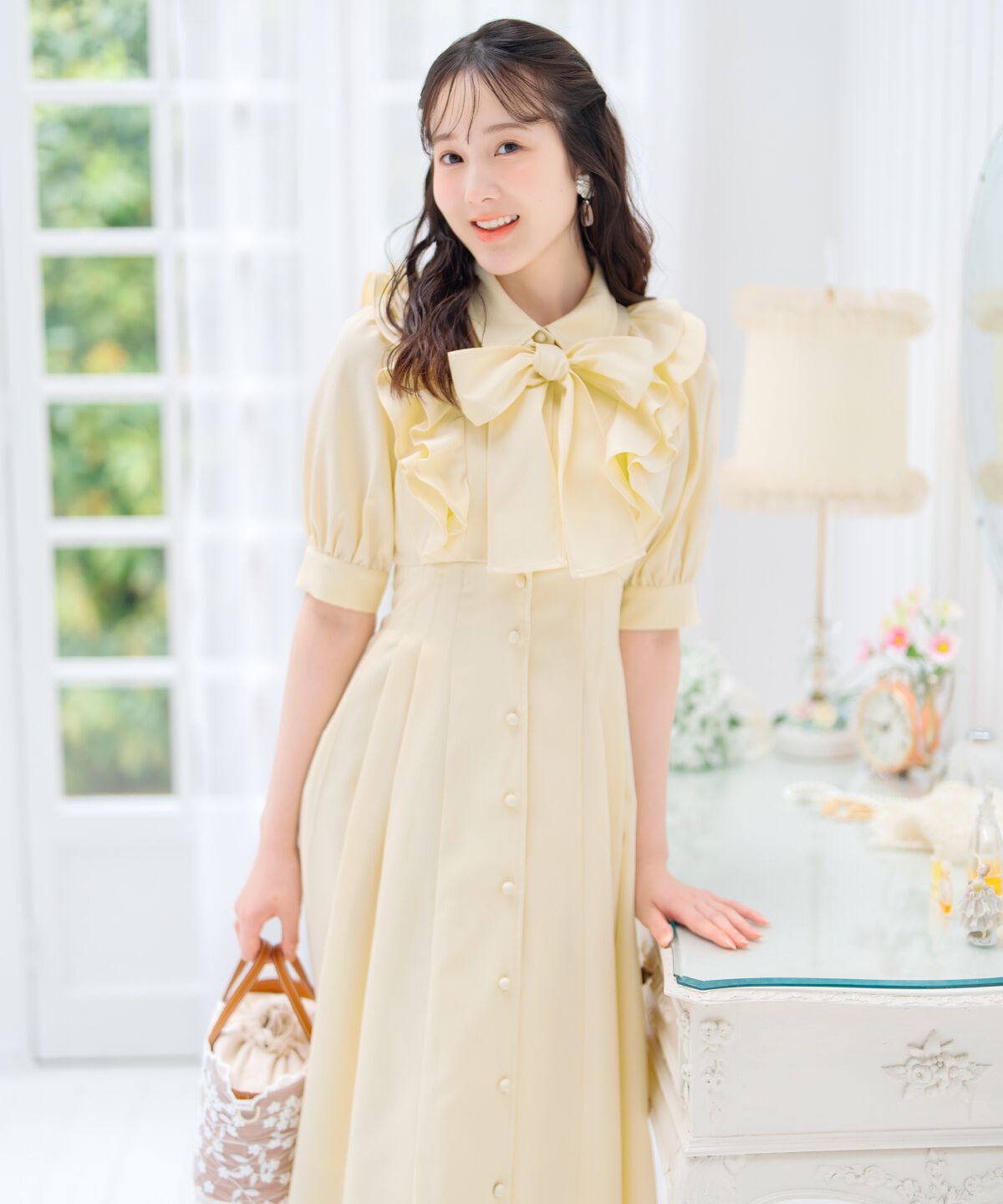 WILLSELECTION「ラッフルリボンタイシャツワンピース」|ワンピース|イエロー