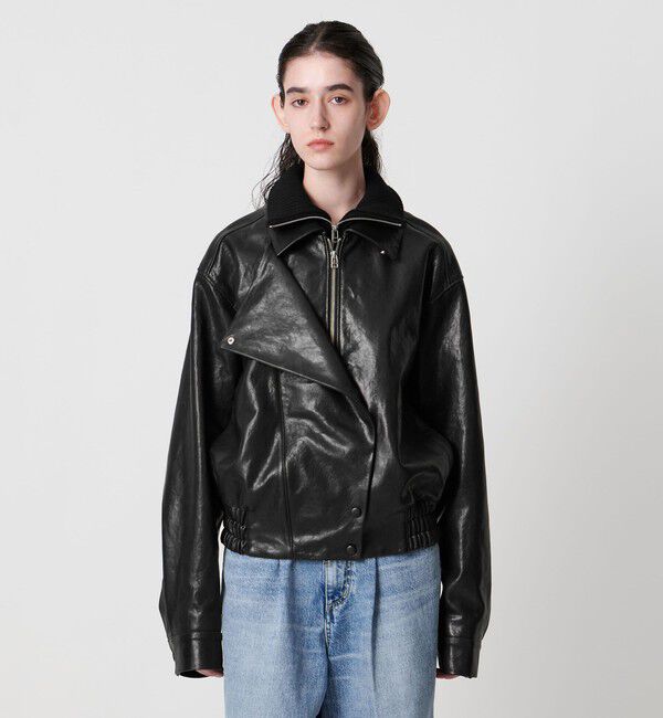 AEWEN MATOPH「＜AEWEN MATOPH＞リブカラーレザーブルゾン」|ライダースジャケット|