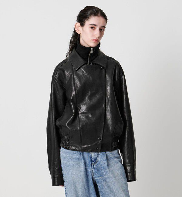 AEWEN MATOPH「＜AEWEN MATOPH＞リブカラーレザーブルゾン」|ライダースジャケット|