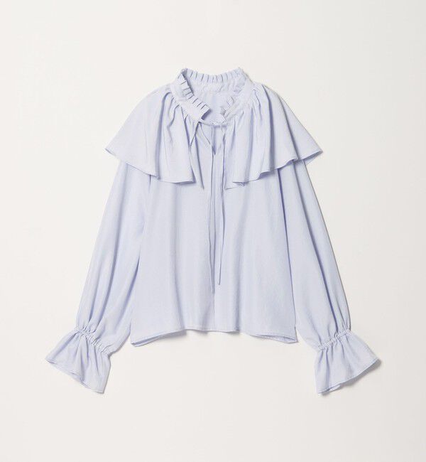 EMMEL REFINES「＜EMMEL REFINES＞EM フィブリルサテン ネックタック フリル ブラウス」|シャツ・ブラウス|LT.BLUE