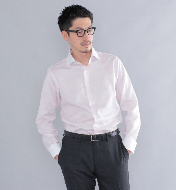 SHIPS「SHIPS: イージーアイロン ワイドカラー  クレリック シャツ」|シャツ・ブラウス|ピンク
