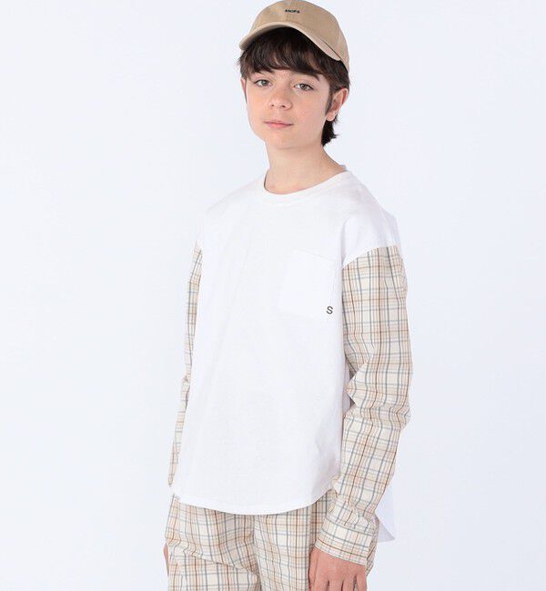 SHIPS KIDS「SHIPS KIDS:145～160cm / チェックシャツ コンビ カットソー」|Tシャツ・カットソー|ホワイト