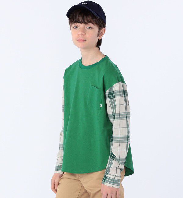 SHIPS KIDS「SHIPS KIDS:145～160cm / チェックシャツ コンビ カットソー」|Tシャツ・カットソー|