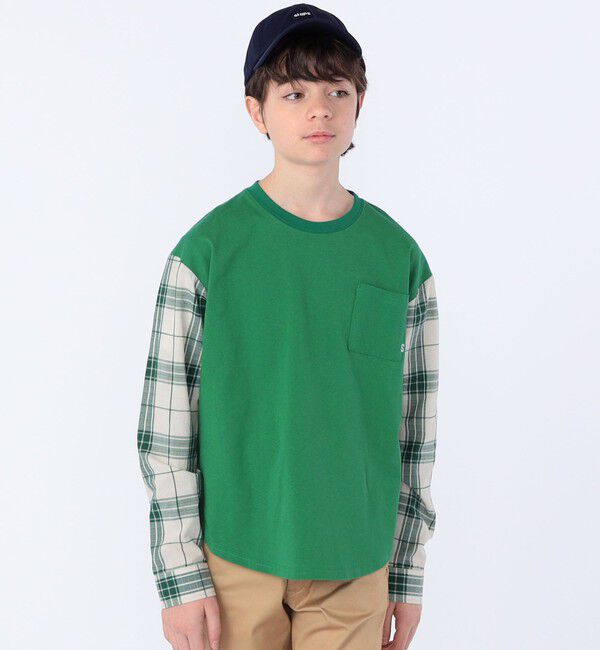 SHIPS KIDS「SHIPS KIDS:145～160cm / チェックシャツ コンビ カットソー」|Tシャツ・カットソー|