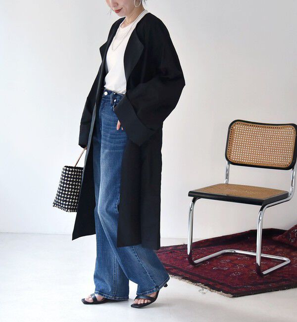 quaranciel「quaranciel:〈手洗い可能〉コットン リネン ダブル オーバー コート」|その他|ブラック