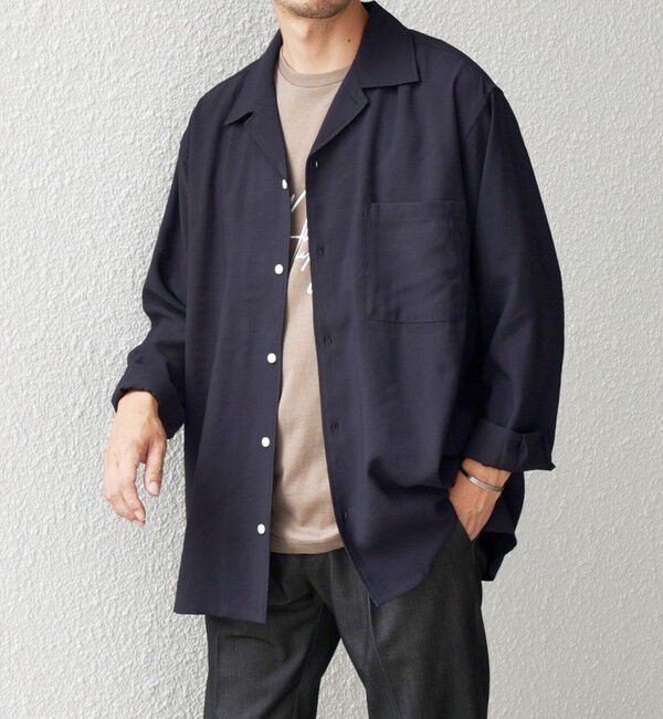 SHIPS any「SHIPS any: 〈洗濯機可能〉ビスコース モザイクツイル ライト オープンカラー シャツ◇」|シャツ・ブラウス|ネイビー