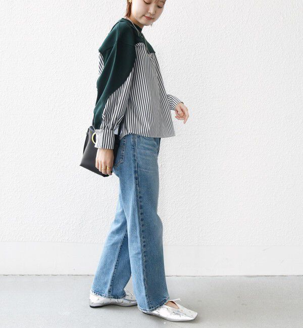 SHIPS for women「【WEB限定】 〈手洗い可能〉ダンボール 布帛 コンビ プルオーバー」|Tシャツ・カットソー|