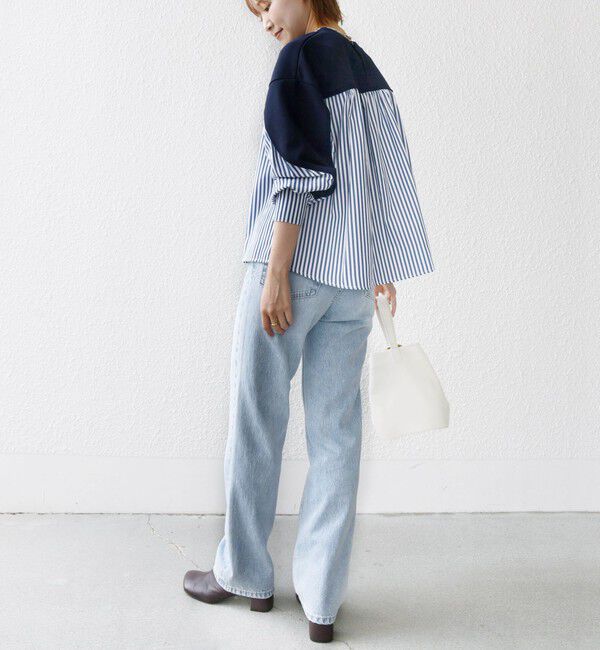 SHIPS for women「【WEB限定】 〈手洗い可能〉ダンボール 布帛 コンビ プルオーバー」|Tシャツ・カットソー|