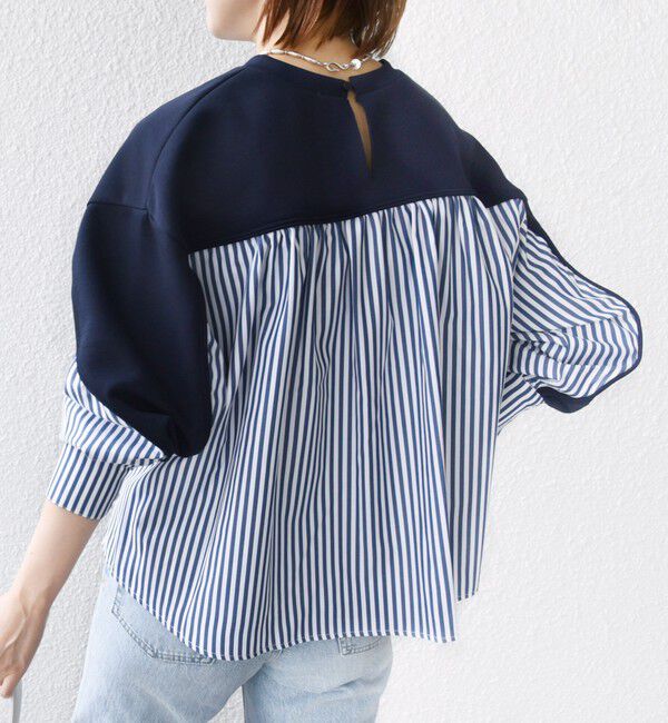 SHIPS for women「【WEB限定】 〈手洗い可能〉ダンボール 布帛 コンビ プルオーバー」|Tシャツ・カットソー|