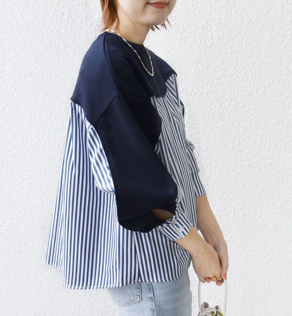 SHIPS for women「【WEB限定】 〈手洗い可能〉ダンボール 布帛 コンビ プルオーバー」|Tシャツ・カットソー|