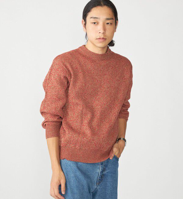 SHIPS「SHIPS:〈手洗い可能〉メランジ 畦編み クルーネック ニット」|ニット・セーター|レッド