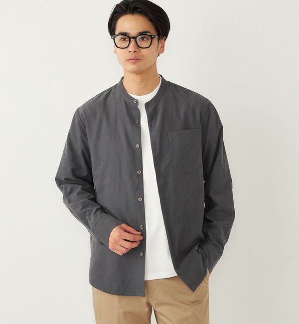 SHIPS Colors 「SHIPS Colors:〈洗濯機可能〉フェイクスエード(ポリエステル) バンドカラー シャツ」|シャツ・ブラウス|ダークグレー
