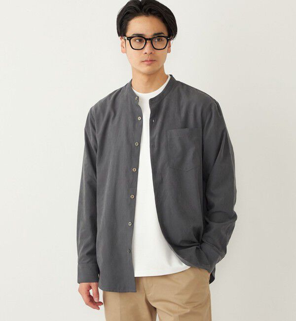 SHIPS Colors 「SHIPS Colors:〈洗濯機可能〉フェイクスエード(ポリエステル) バンドカラー シャツ」|シャツ・ブラウス|