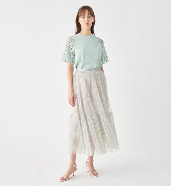 Ballsey「ラメチュール ティアードプリーツスカート」|フレア|