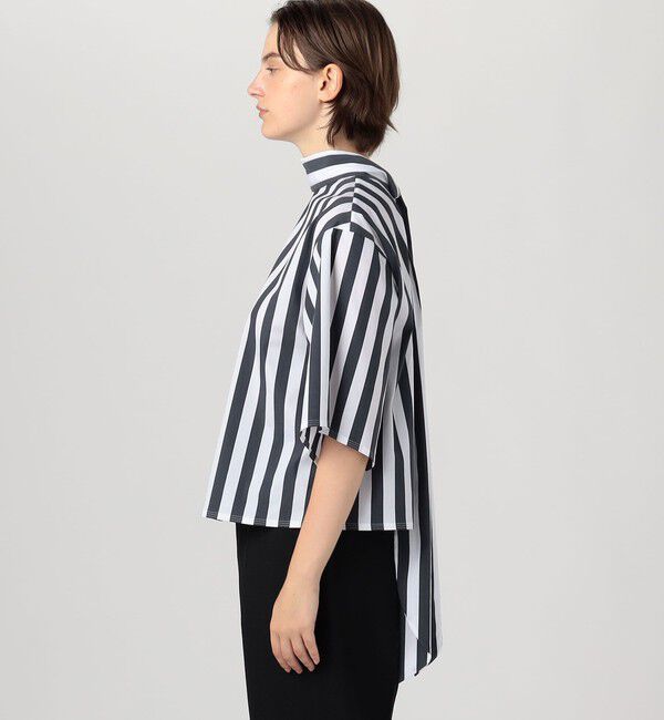 DES PRES「コットンナイロンストレッチストライプ タイブラウス」|シャツ・ブラウス|
