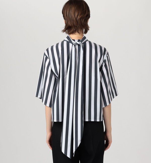 DES PRES「コットンナイロンストレッチストライプ タイブラウス」|シャツ・ブラウス|