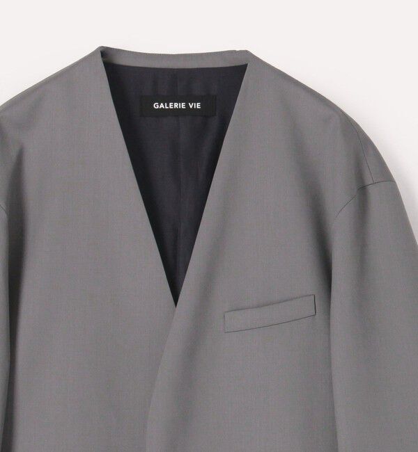 GALERIE VIE「ウォッシャブルギャバジン カラーレスジャケット」|ノーカラージャケット|