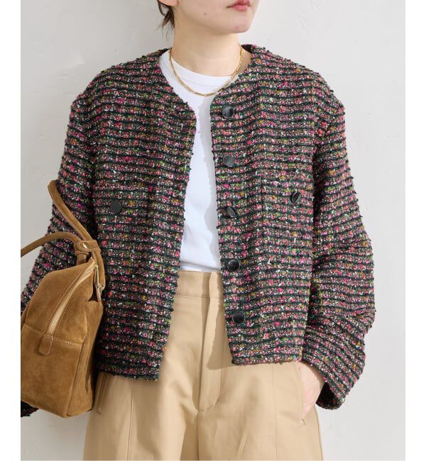 IENA「《予約》ファンシーツイードジャケット」|ノーカラージャケット|