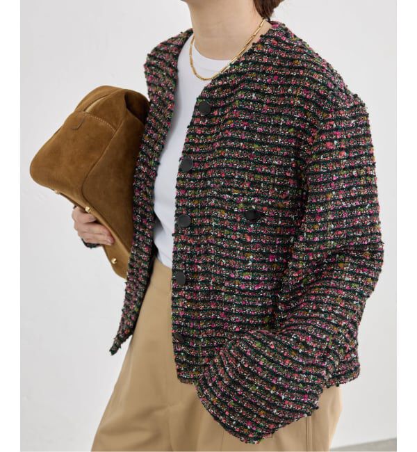 IENA「《予約》ファンシーツイードジャケット」|ノーカラージャケット|