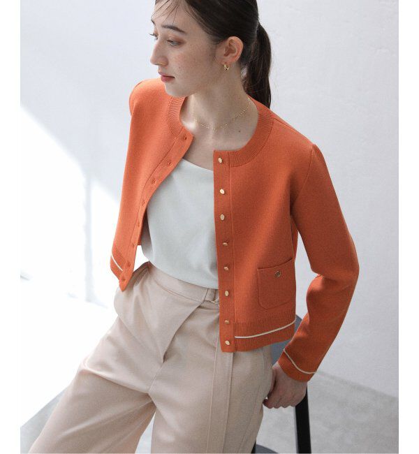 「【洗える】ウォッシャブルスムースカーディガン」|カーディガン|オレンジ