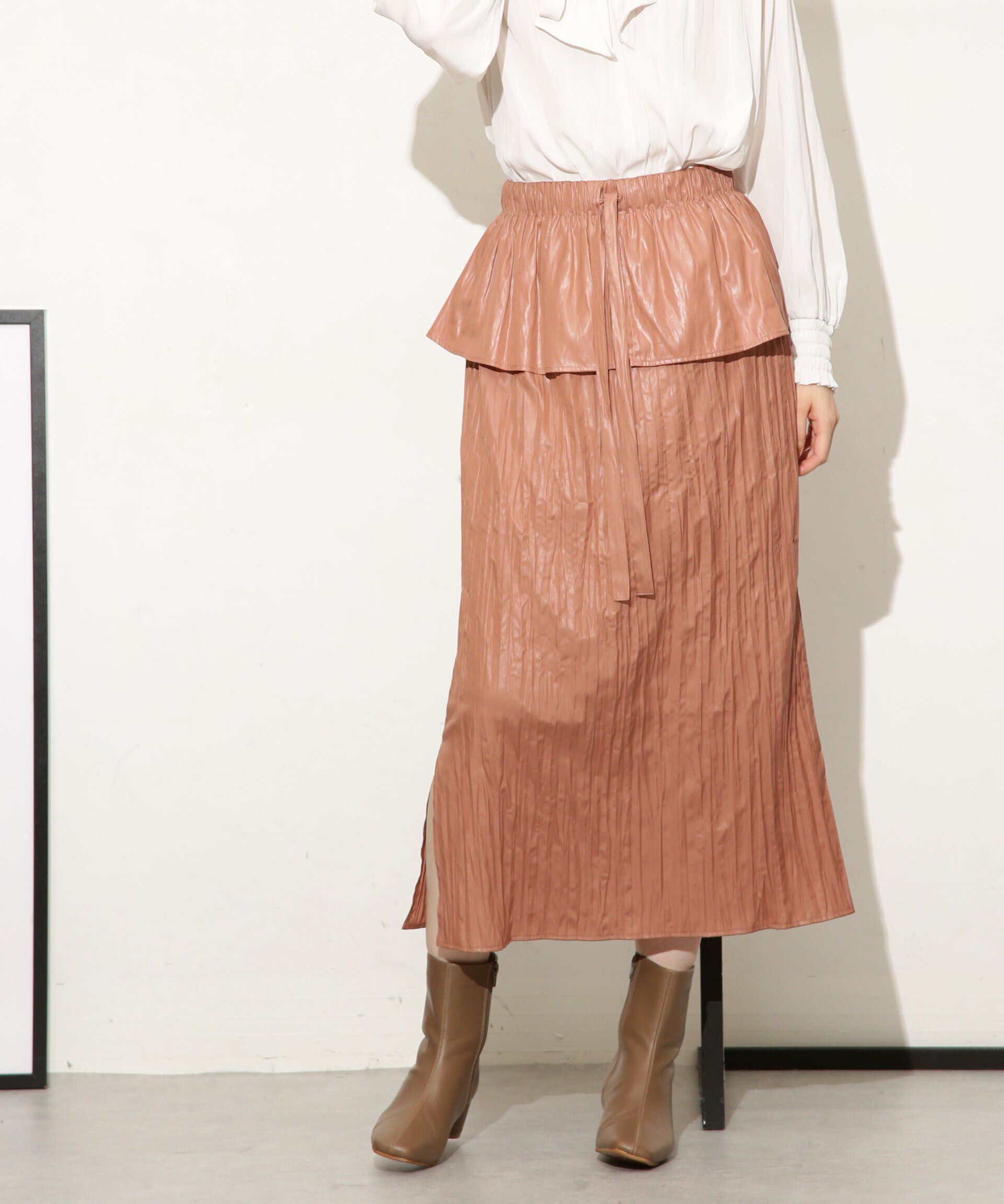 nano･universe「チンツサテンティアードプリーツスカート（セットアップ可）」|スカート|ピンク