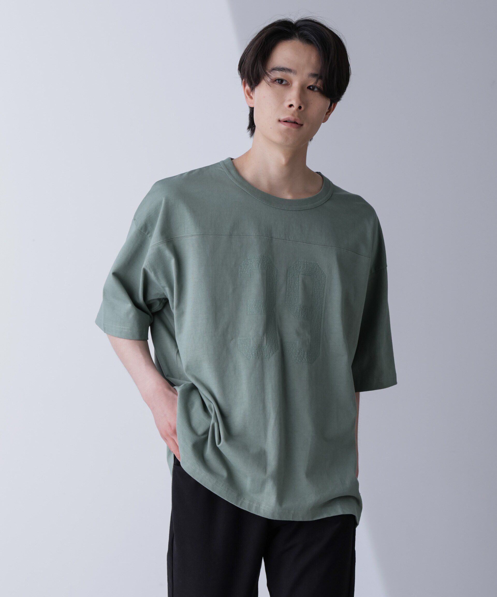 nano･universe「シャドープリントフットボールTシャツ 半袖」|Tシャツ・カットソー|グリーン