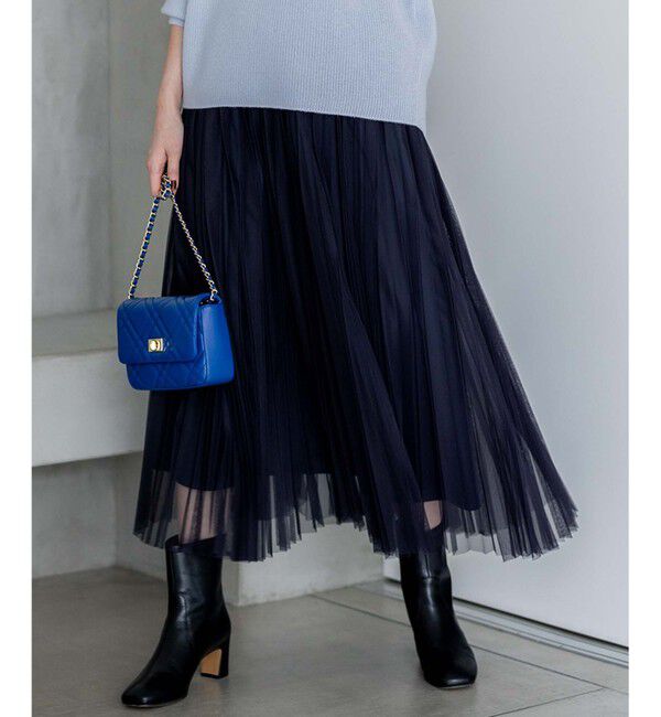 23区「【洗える】チュール プリーツ スカート」|スカート|ネイビー系