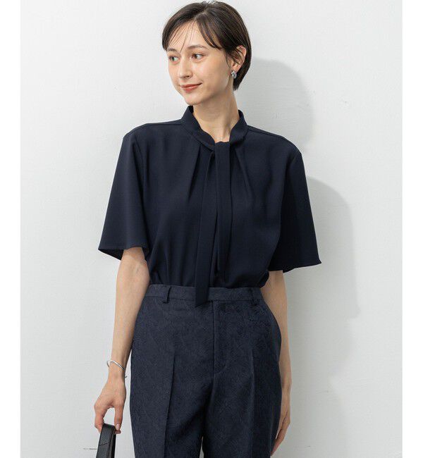 23区「【UVカット/接触冷感/吸水速乾】ストレッチジョーゼット ボウタイ カットソー」|Tシャツ・カットソー|ネイビー系