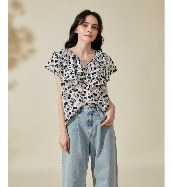  「チェリープリントラッフルノースリーブ」|シャツ・ブラウス|