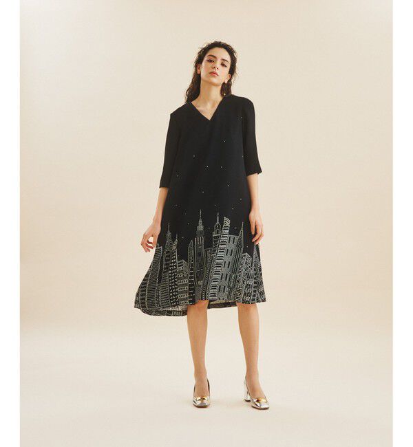  「ナイトシャイニープリントドレス」|ワンピース|ブラック