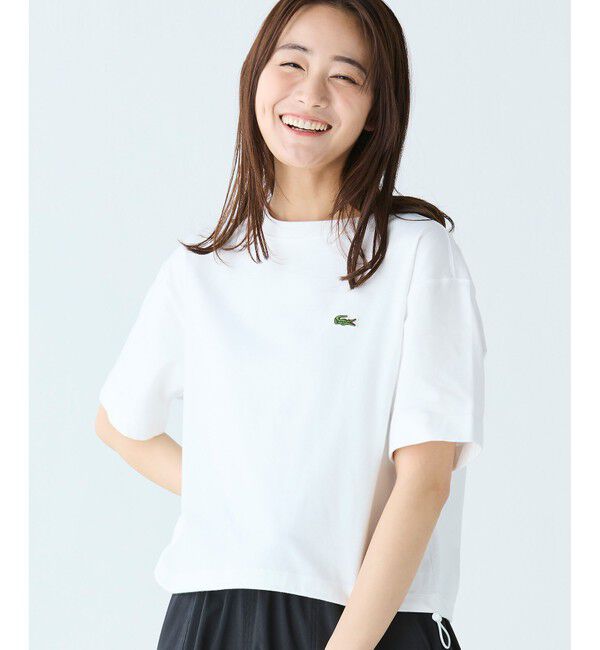 LACOSTE「裾口ドローストリング入りクロップド5分袖 半袖Tシャツ」|Tシャツ・カットソー|